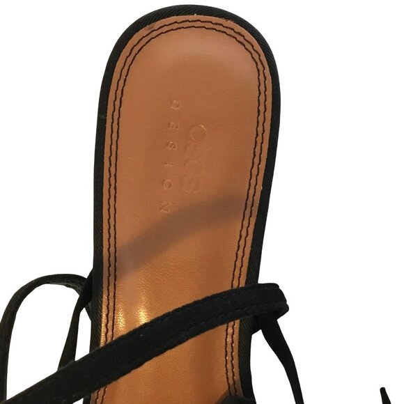 ASOS Design Women Hana Toe Thong Sandals Black Strappy Mid Heel Size 10 Wide - Picture 6 of 6